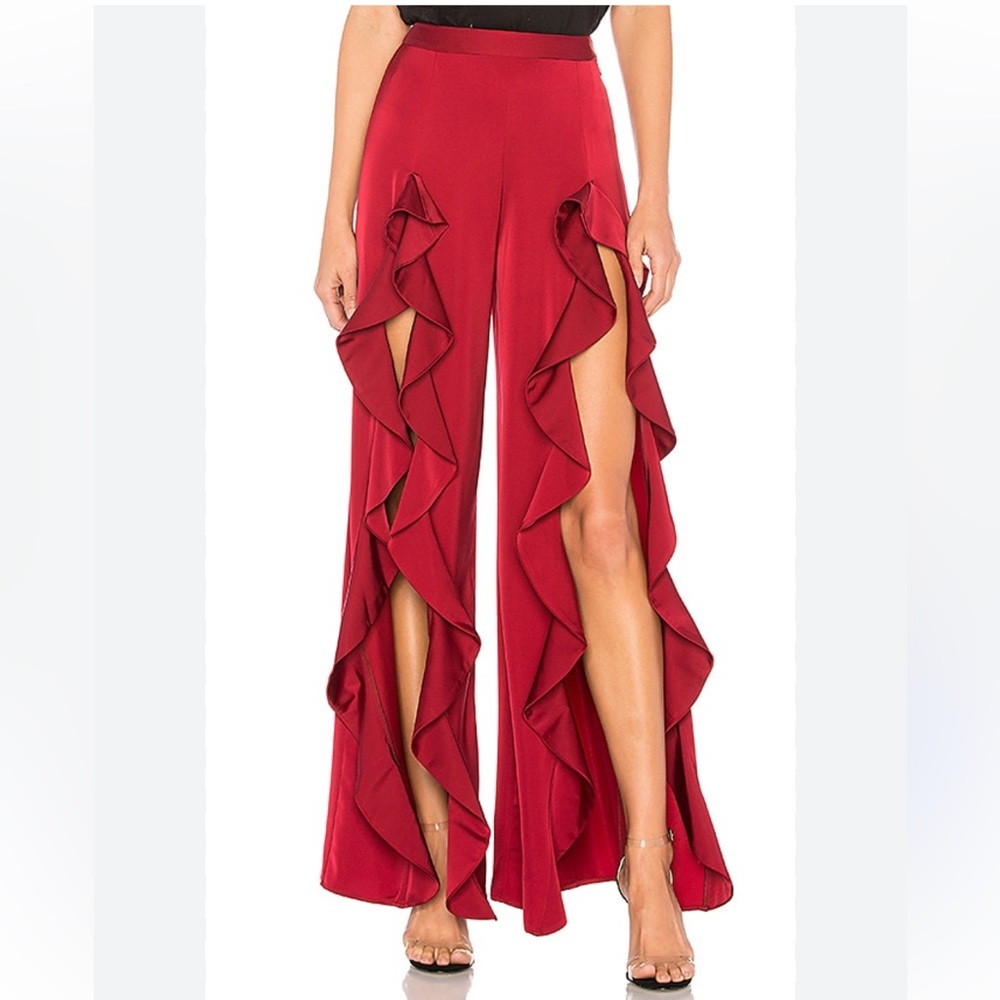 NWOT Lovers + Friends Ruffle Wide Leg Pants - Red